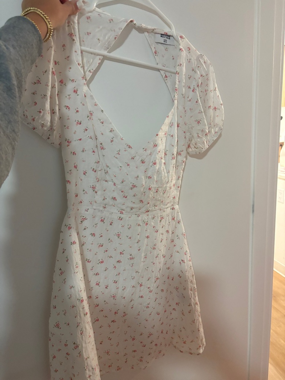 Beginning Boutique Cream Mini Dress with Pink Floral Print